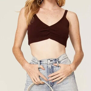 525 America Sweetheart Bralette Brown Knit Sleeveless Crop Top Womens XL